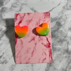 Hand Crafted Neon Heart Stud Earrings